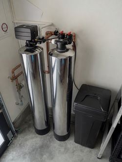 Dual Tank Stainless Steel Whole House Water Softener + Filtration + RO Alkaline System - Brand New