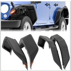 for Wrangler JK Tubular Front and Rear Fender Flares with Turn Signal Lights Compatible with 2007-2018 Jeep Wrangler JK JKU Unlimited 2/4 Doors, 4-PCS