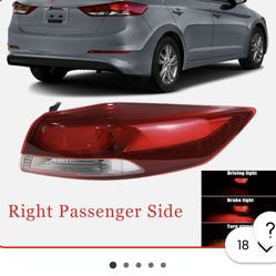 Hyundai Elantra 2017-2018 Rear Outer Halogen Taillight Passenger Side