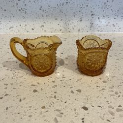 LE Smith Miniature Amber Glass Cream And Sugar