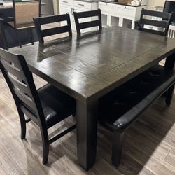 Espresso Extendable Dining Table w/ 4 Chairs & Bench – Seats 6–8 