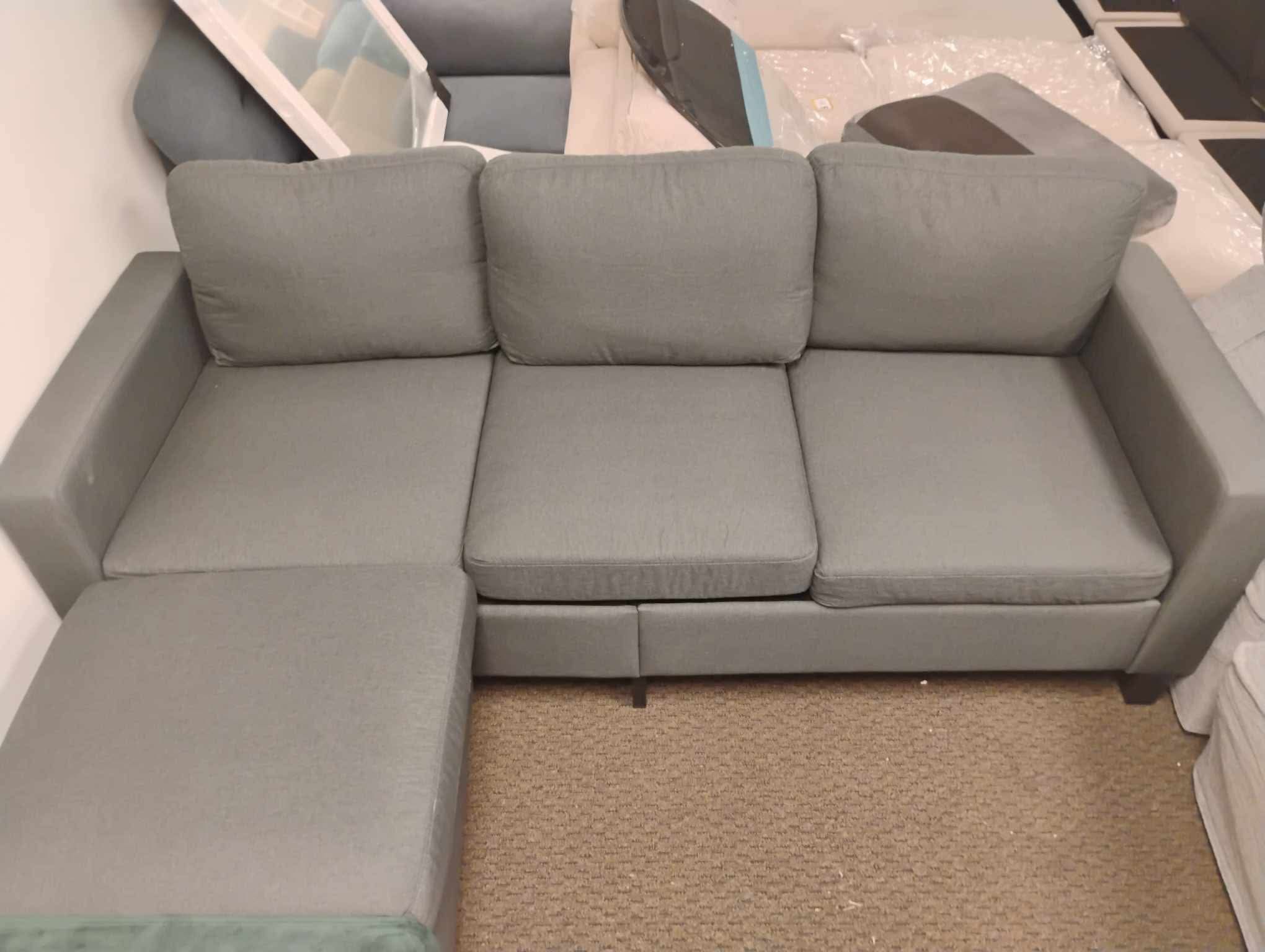 L-shaped Sofa Suede Fabric Convertible Sectional Sofa with Reversible Chaise 3-Seat Modern Living Room Sofa with Ottoman,Gray