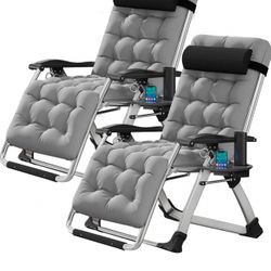 2 chairs Gravity Chair, Lawn Recliner, Reclining Patio Lounger Chair, Folding Portable Chaise with Detachable Soft Cushion, Cup Holder, Headrest