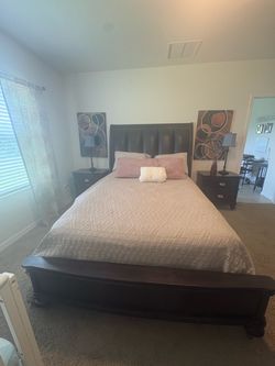 Queen Bed Frame with Upholstered Headboard