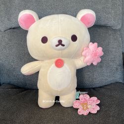 BRAND NEW Rilakkuma Korilakkuma Holding Cherry Blossom 14" 