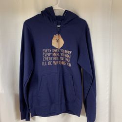 Medium Navy Blue Hooded Sweatshirt With Pomeranian On Front And A Humorous Message