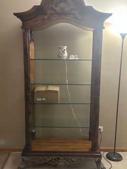 Wooden Display With Glass Shelves
