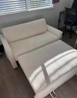 White Convertible Sleeper Sofa / Futon Bed Modern Couch