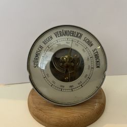 Vintage German Aneroid Barometer - Wood & Brass