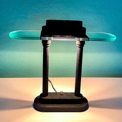 Vintage Art Deco Robert Sonneman Bankers Table Lamp Glass MCM