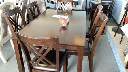7 Pcs Dark Brown Dining Set