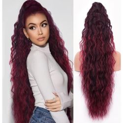 Burgundy Ponytail Extension Claw Clip 30in
