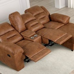 Brand New Brown Leather Reclining Sectional Sofa 