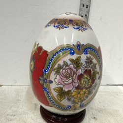 Vintage Chinese Ceramic Eggs 8 1/2 LARGE Hand Painted, Pedestal #S6