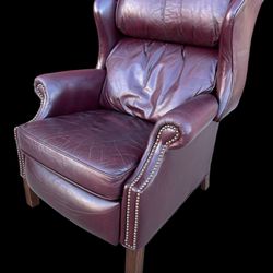 Wingback Recliner Mahogany Red Leather 