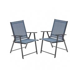 Patio Folding Chairs Set of 2, Outdoor Portable Sling Lawn Chairs for Camping Garden Pool Beach Yard, Dark Blue  Color Dark Blue-binding Ma