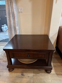 Beautiful Solid Dark Wood Coffee Table with Drawer