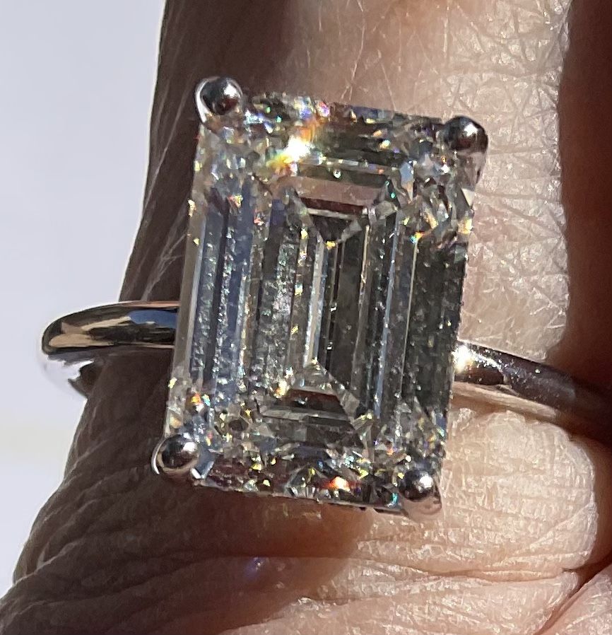Almost 5 Carat Lab Grown Diamond 14k Solid White Gold Emerald Shape
