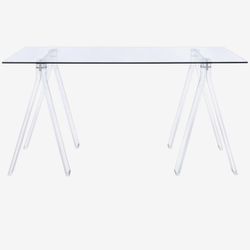 Coaster Home Furnishings Amaturo Modern Contemporary Acrylic Sawhorse Writing Desk Clear Tempered Glass Top And Matching Desk Chair Excellent Conditio