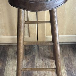 Vintage Wooden Padded Bar Stool 29.5"h