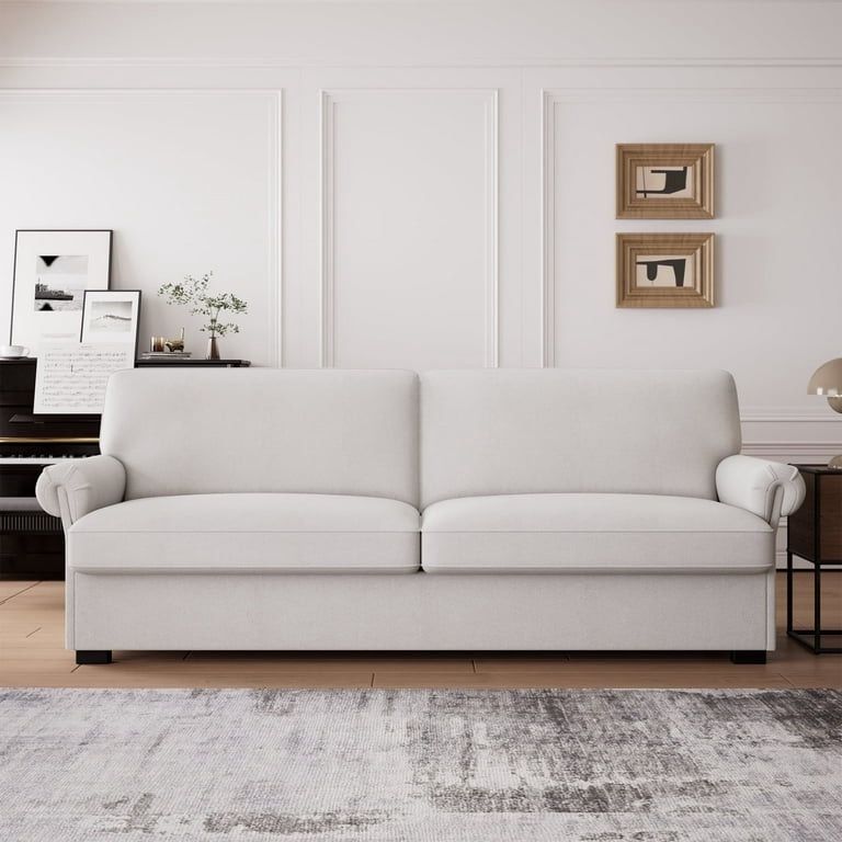 70.9”W 3-Seater Couch, Modern Linen Fabric Upholstered Loveseat Sofa with Removable Cushion Covers and Round Armrest, Beige