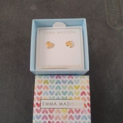 New Emma Madison 18 Kt Gold Over Sterling Silver Heart Heart Stud Earrings