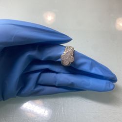925 Sterling Silver Gold Plated Iced Out Clover Ring
