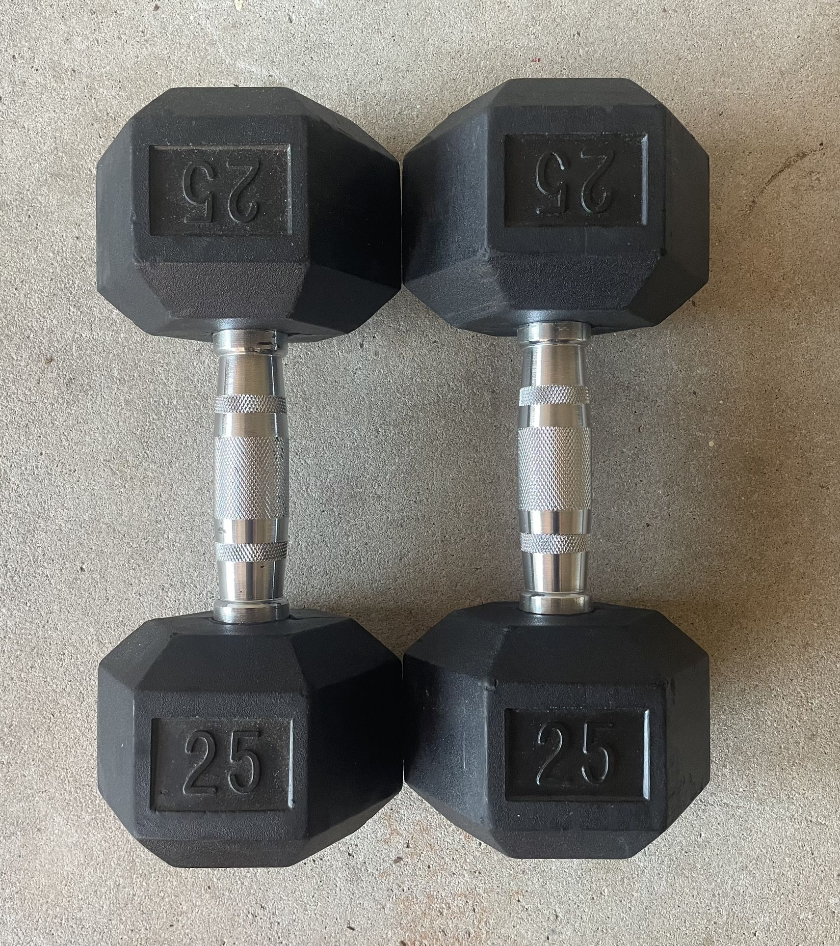 Pair of 25 lbs Rubber Hex Dumbbells (Firm Price)
