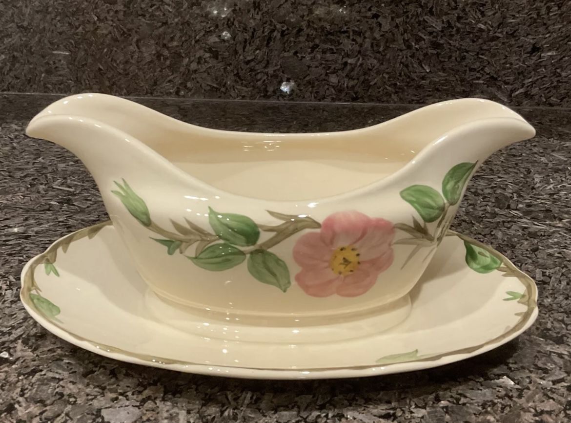 Franciscan Desert Rose Gravy Boat Attached Underplate Double Spouts USA 1959