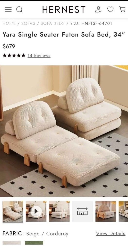 Two Hernest Yara Single Seater Futon Sofa Beds