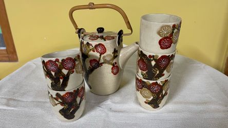 Japanese Ceramic Tea Set with 4 Cups