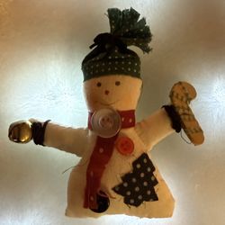 Vintage Padded Stuffed Snowman Christmas Pin 