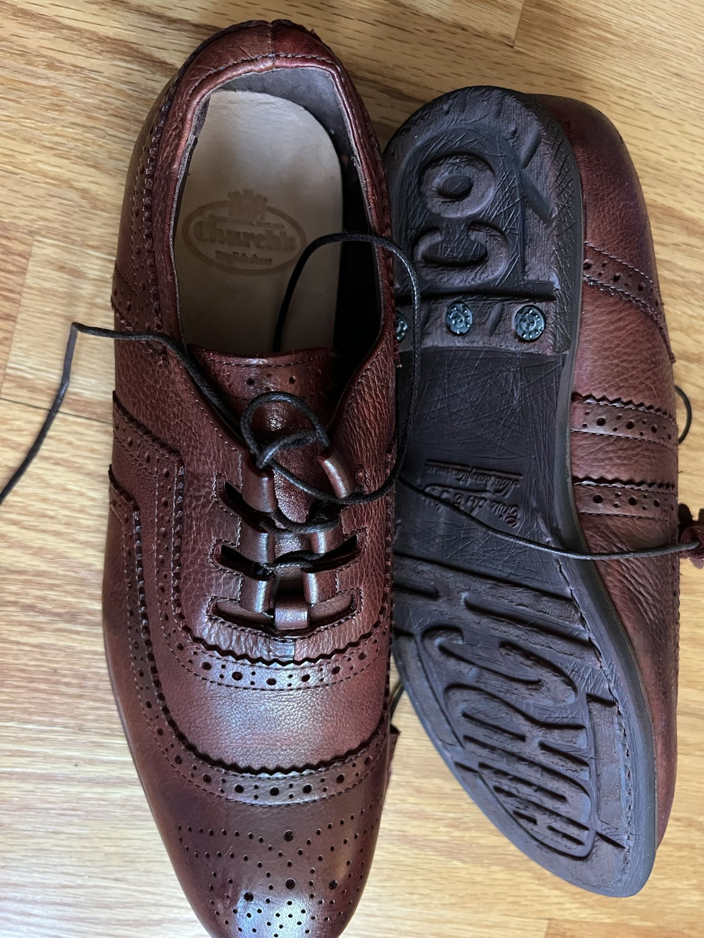 New Church's Royal Tweed England Brown Leather Wingtip Shoes Men's