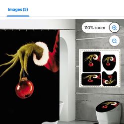 4PCS Christmas Grinch shower curtain bathroom toilet mat set
