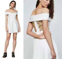 NWT See Last 3 Photos Marks I have not tried to remove marks BCBG Max Azria  Carolyn Cocktail Dress  Off The Shoulder  Flare  Lined Ivory White Gold  