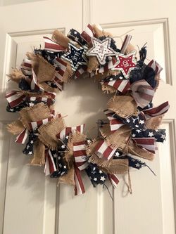 Patriotic Burlap Ribbon Wreath