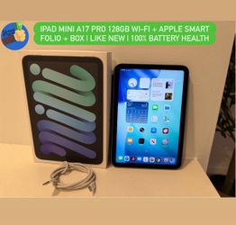 iPad Mini A17 Pro 128GB Wi-Fi + Apple Smart Folio + Box | Like New | 100% Battery Health