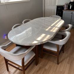 Marble Oval Dining Table Set Brand New In Box 