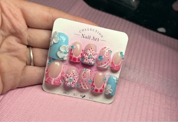 Summer inspired acrylic reusable press on nails