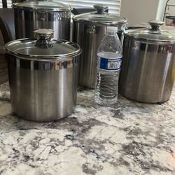 Set Of 4 Canisters Stainless Steel 
