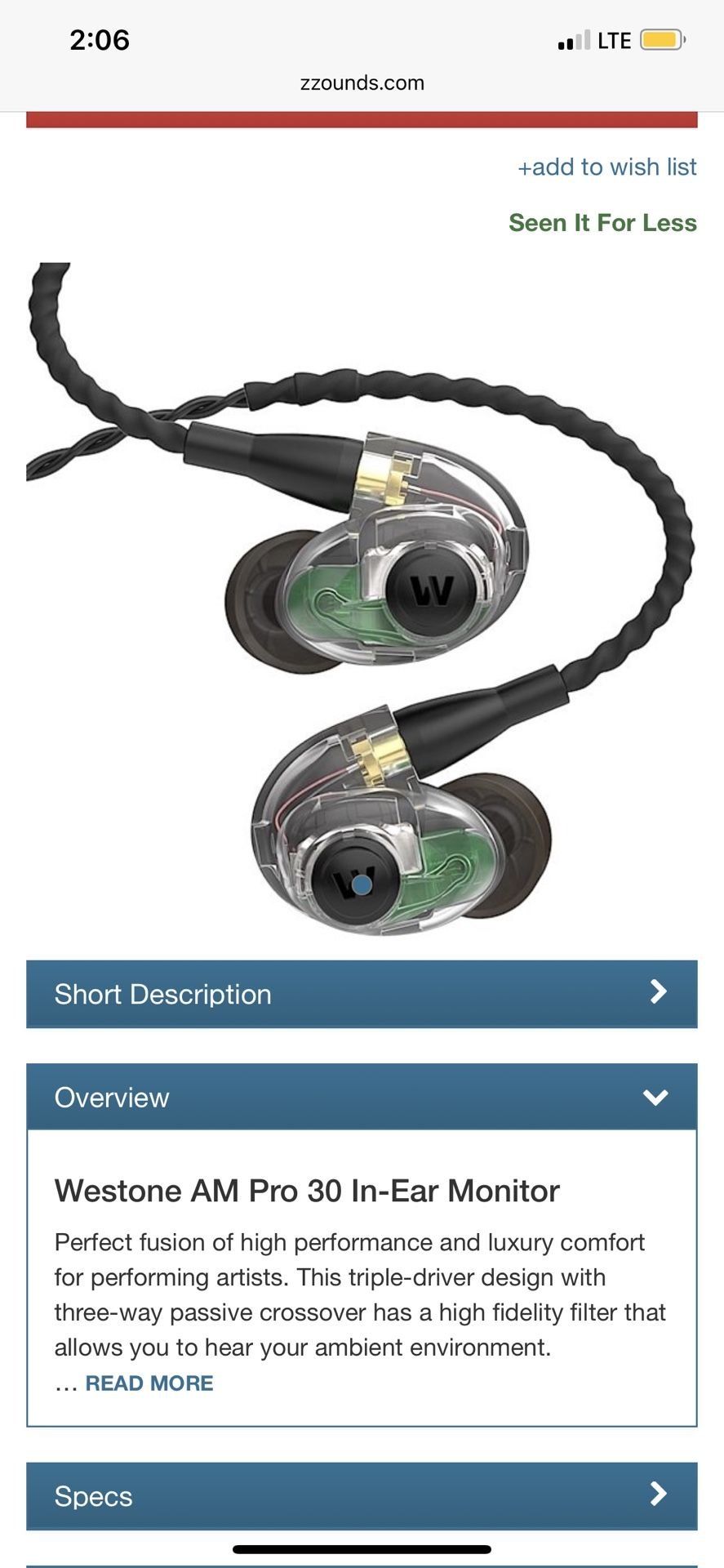 Westone AM Pro 30 Triple Driver In-Ear Monitor