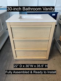30" Bathroom Vanity with Engineered White Countertop & Solid Wood & Plywood Cabinet  # 3611