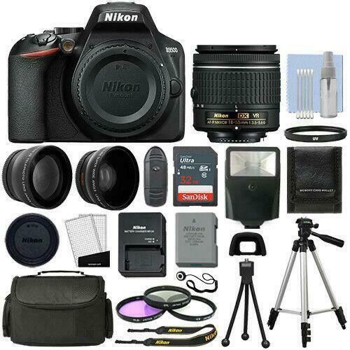 Nikon D3500 Digital SLR Camera Black with 3 Lens: 18-55mm VR Lens + 32GB Bundle For Professional