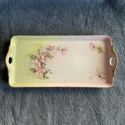 Antique Nippon Porcelain Rectangular Tray Floral Gold Trim Early 1900s
