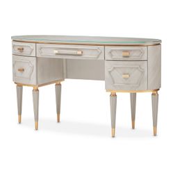 St. Charles Dove Gray Vanity Desk with Glass Top