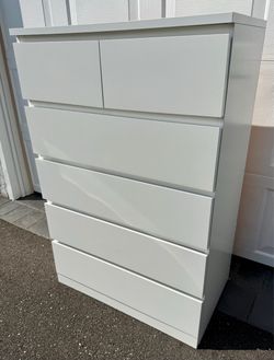 Modern White 6 Drawer Tall Dresser