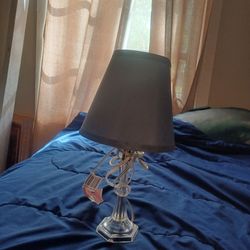 Crystal Desktop Lamp Elegance Table Lamps 18.5" High Crystal Column Bedroom Bedside Lamp Wih Fabric Shade for Nightstand Home Office Entryway