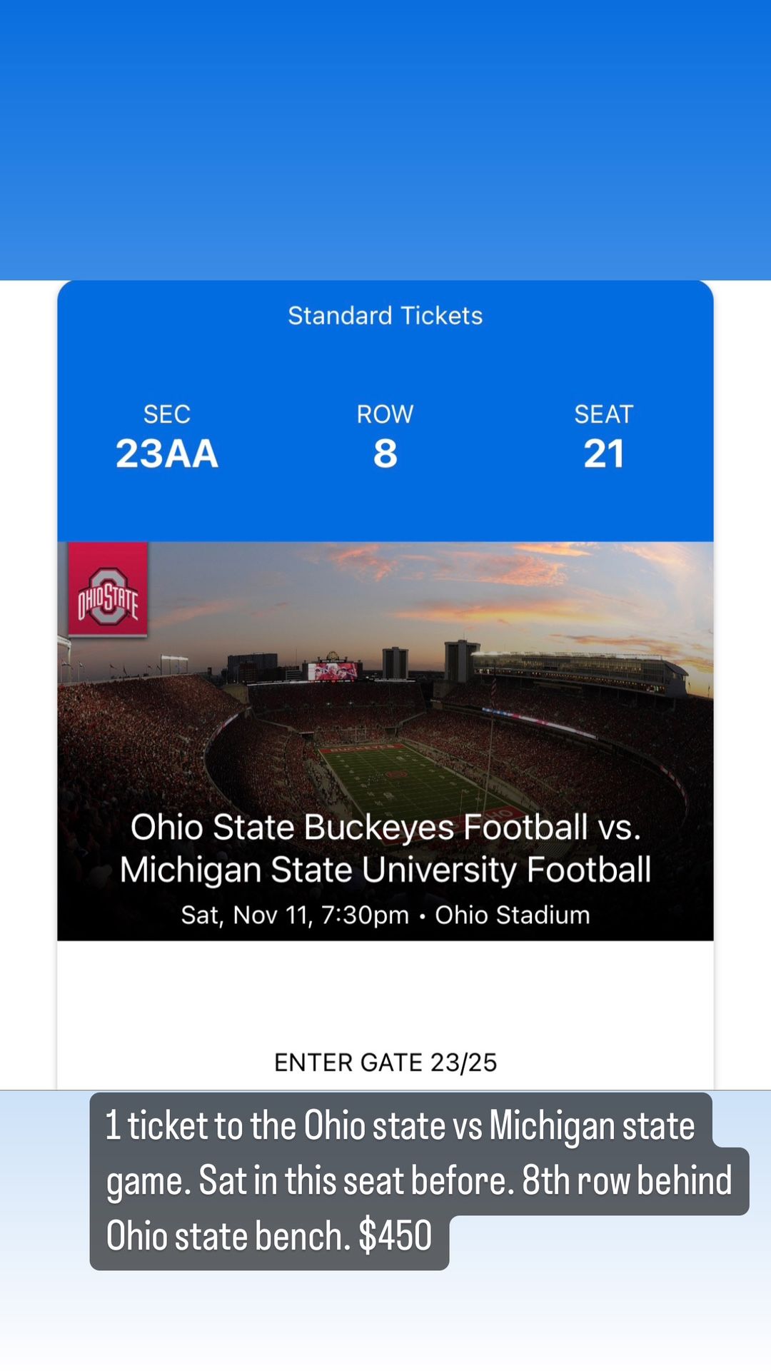 1 Ticket To Ohio State Vs Michigan State