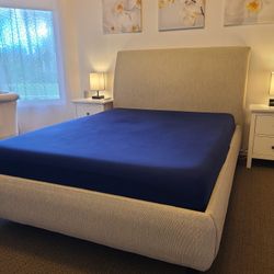 Queen Upholstered Bed Frame With Headboard In Excellent Condition (Mattress optional) - Cream, Taupe, Off White, Beige