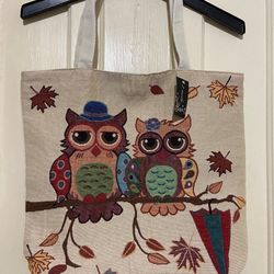 1pc Canvas Bag Night Owl Pattern Pouch Fashion Embroidery Bag Shoulder Bag, New